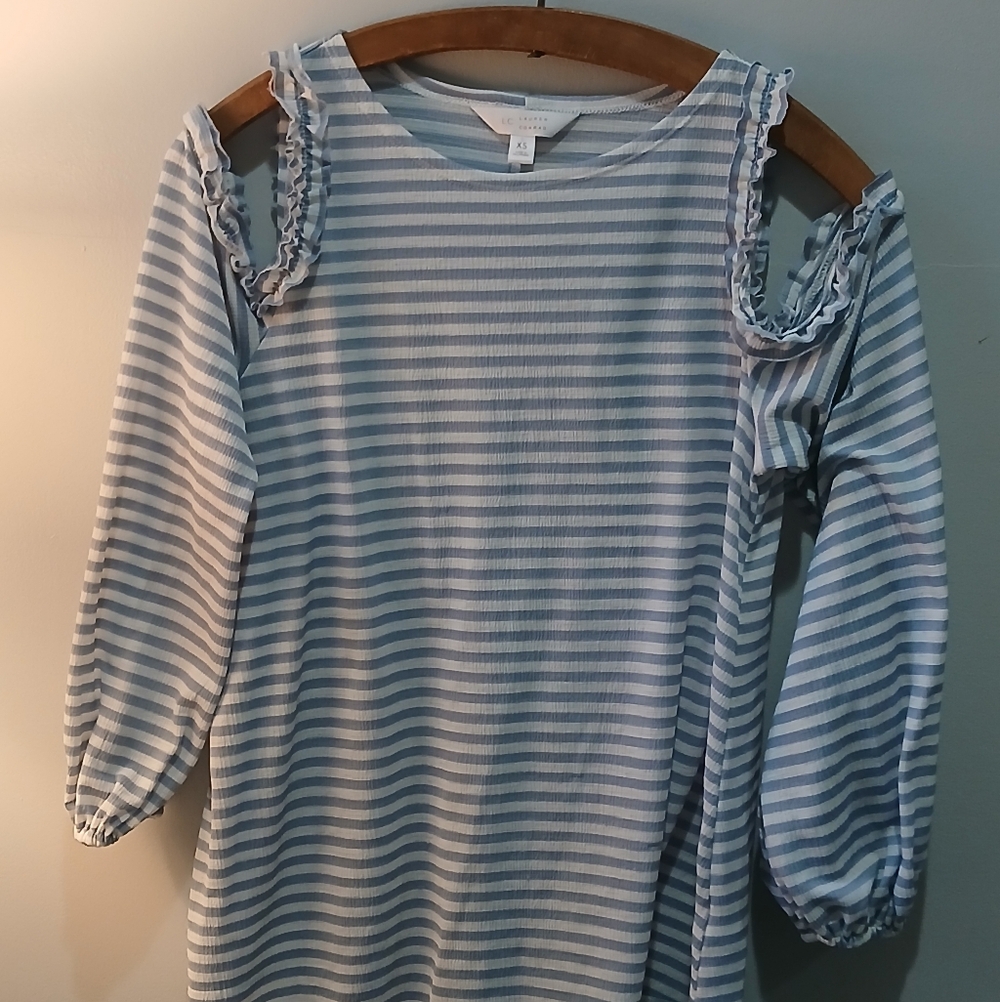 Laura Conrad, XS Womens Sky Blue And White Striped Dress Shirt